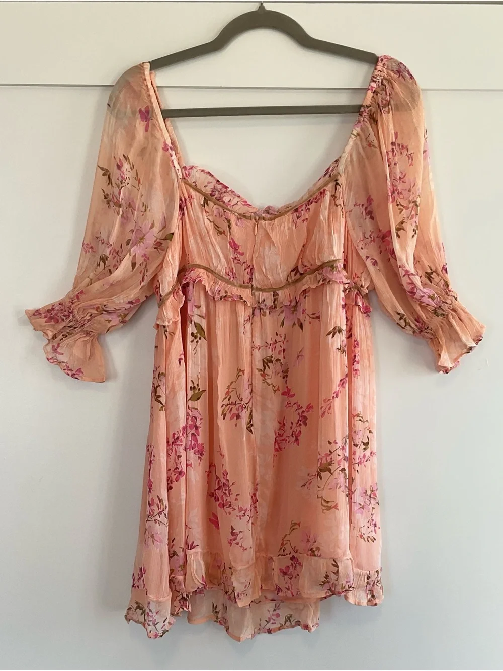 Free People Marney Floral Mini Dress In Peach Combo Size Large NWT
